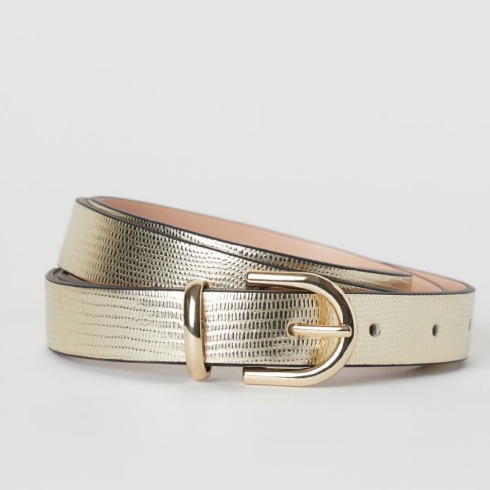Grained Vegan Leather Gold Tone Belt NWOT